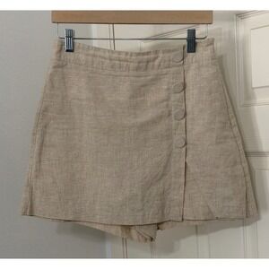 Zara women's sz S Beige Linen Blend Wrap Front Button Skort Mini resort summer